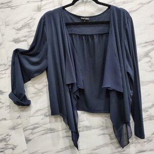 Wearever Cardigan Women Plus Size 2x Navy Blue Ruffle Tie Front Short Pleated